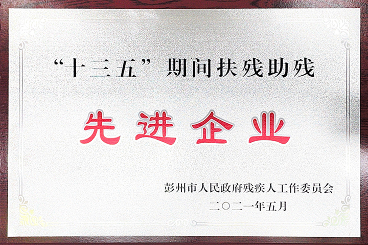 四川亞東及四川蘭豐榮獲彭州市人民政府殘疾人工作委員會所評頒發(fā)的“先進企業(yè)”獎牌