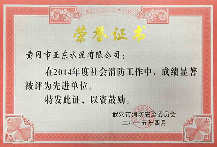 武穴市消防工作先進(jìn)單位（黃岡亞?wèn)|）