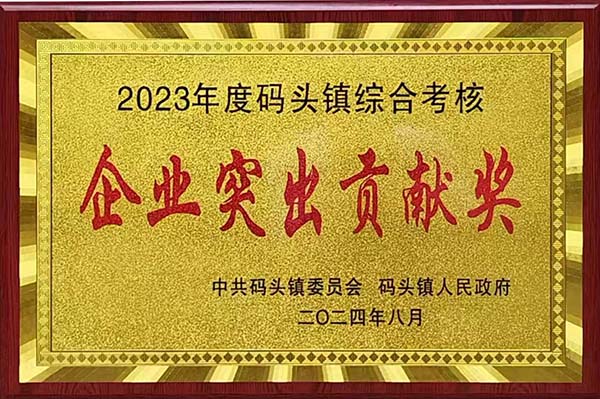 2024年8月20日，瑞昌市碼頭鎮(zhèn)召開2023年度綜合考核總結(jié)暨通報表揚大會，會上江西亞東榮獲“2023年度碼頭鎮(zhèn)綜合考核企業(yè)突出貢獻獎”，并獲頒獎牌。